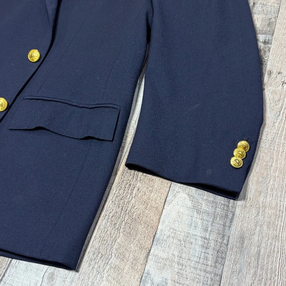 VTG Polo Ralph Lauren Blazer Mens 44R Navy Blue 100% Wool Gold Button Italy